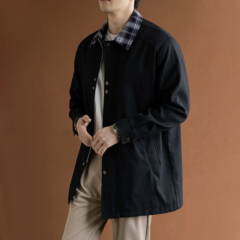 2026 Autumn New British Retro Lapel Jacket Windbreaker Winter Men's Casual Loose Jacket Elegant Medium Length Coat Streetwear