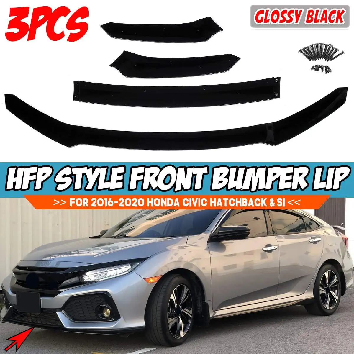 High Quality Car Front Bumper Splitter Lip Body Kit Spoiler Diffuser Protector Cover For Honda For Civic Hatchback &Si 2016-2020