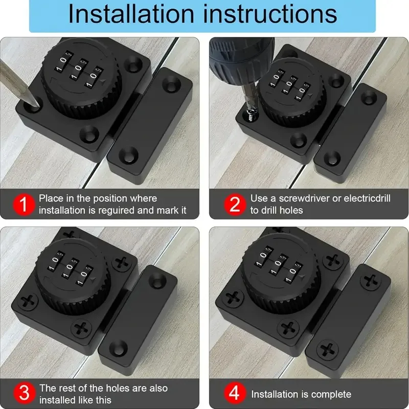 YUANJ 3 أرقام خزانة أمان أقفال بكلمة مرور غير لكمة قفل بدون مفتاح مزلاج رمز الجمع قفل أمان باب الطفل مكافحة سرقة #4