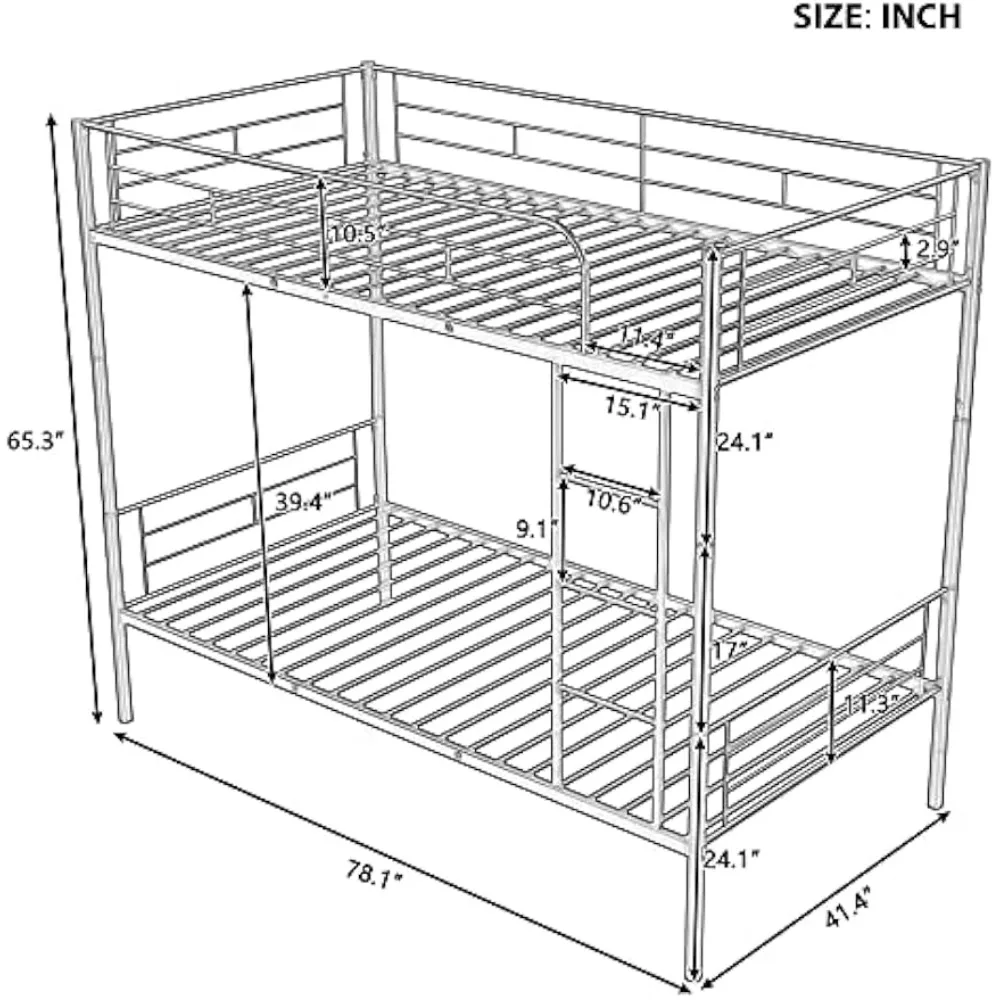 Bunk Bed Twin Over Twin, Heavy Duty Metal Bunk Beds Can be Divided into Two Twin Beds