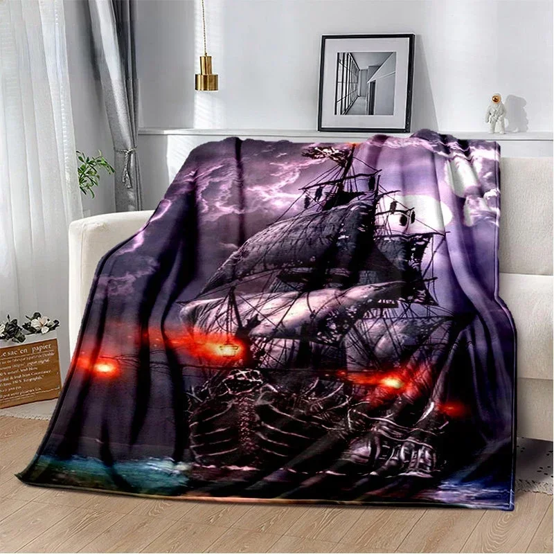 Soft Plush Pirate Ship Blanket Perfect Barque Flannel Throw for Living Room Bedroom Bed Sofa Picnic  Cozy Home Textile