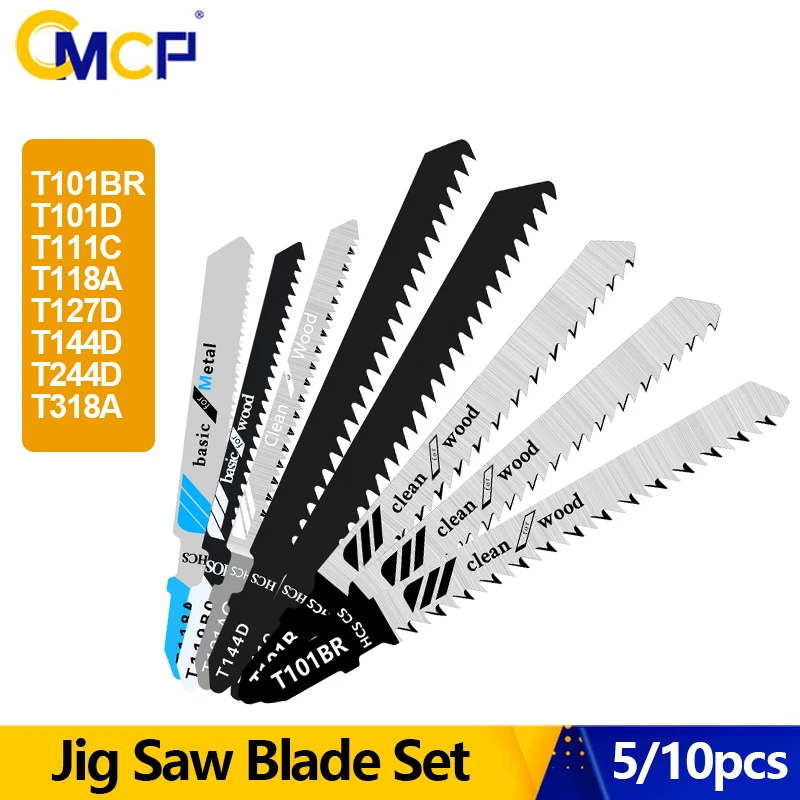 CMCP Jigsaw Blades Set T101BR T101D T111C T118A T318A T-Shaft HCS Assorted Jig Saw Blades for Wood Plastic and Metal Cutting