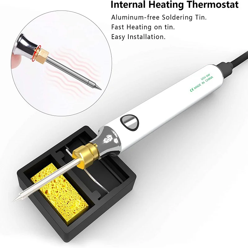 8W 5V USB Soldering Iron Set Adjustable Temperature Ceramic Core Heating Portable Home Welding Solder Repair Tools