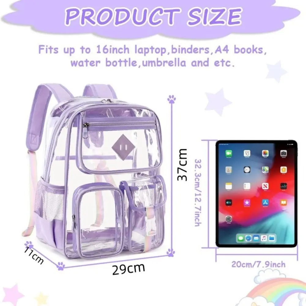 New Transparent Schoolbag Large Capacity Versatile Computer Bag Adjustable Strap Waterproof Shoulders Bag
