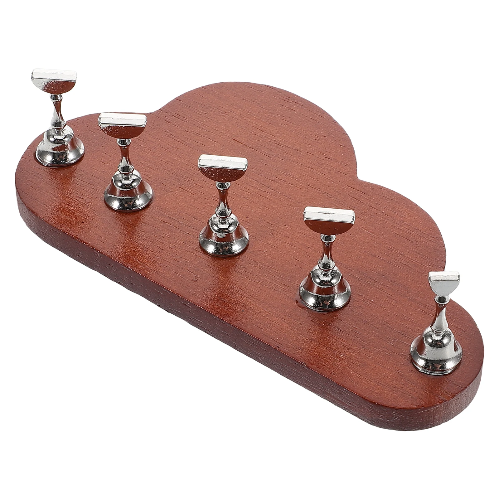 

5 Walnut Wood Cloud Base Acrylic Nail Holder Minimalist Design Manicure Practice Stand Display Rack For Press On