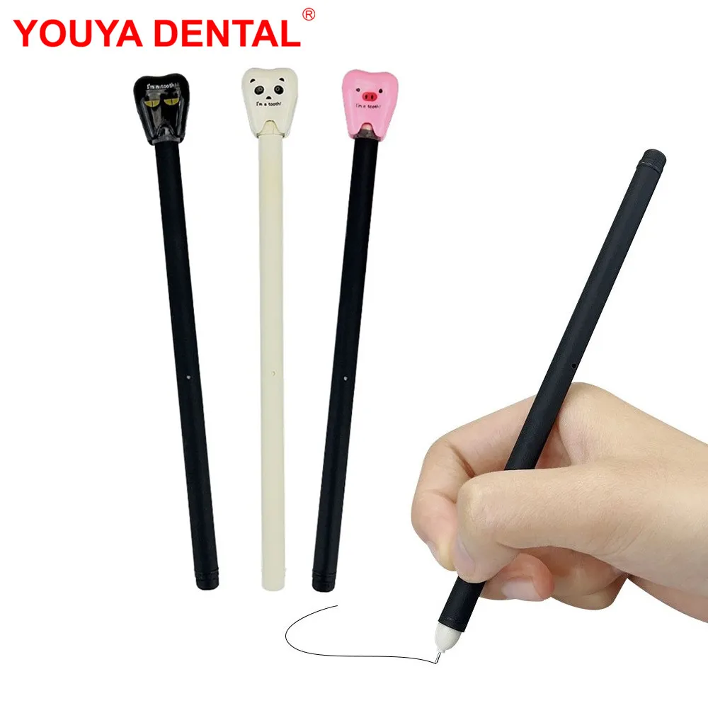 

5pcs 0.5mm Gel Pen Quick Drying Cute Tooth Shaped Signing Pens Smooth Ink Refill Black Tooth Fairy Dentistry Accessories Gifts