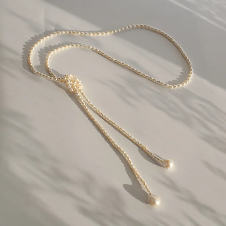 Long Size  Real Natural Frewater Baroque Pearl Chain Necklace Women Jewelry Punk Designer Runway Gown Boho Japan Korean