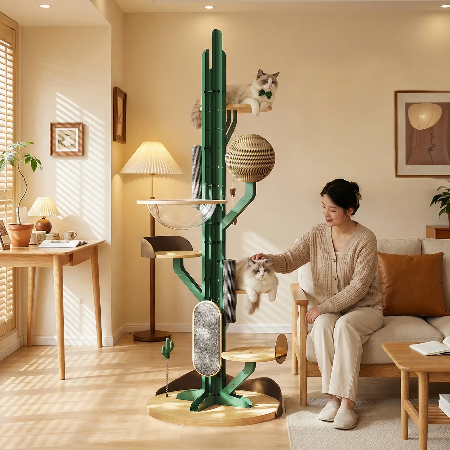Cactus cat climbing frame large wrought iron solid wood household cat litter cat tree integrated does not occupy an area