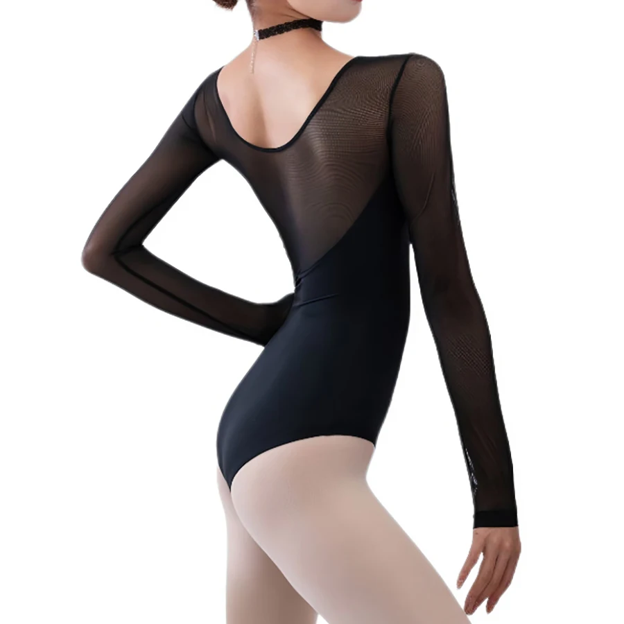 Adult Basic Long Sleeve Leotard Scoop Neck Spandex Ballet Dance Gymnastics Bodysuit Leotard Bodysuit