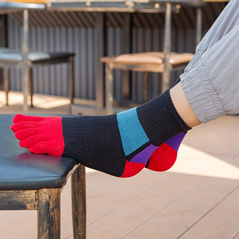 Man Toe Socks Short Sport Cotton Patchwork Compression Soft Breathable Sweat-Absorbing Fitness Hiking Five Finger Socks Student
