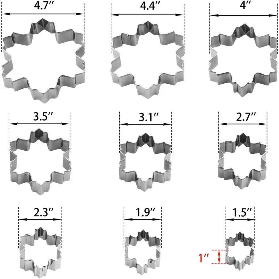 Snowflake Set - 9 Piece Stainless Steel Snowflake Ce Cutters and 3D Christmas Tree for Christmas Holiday Winter Baking