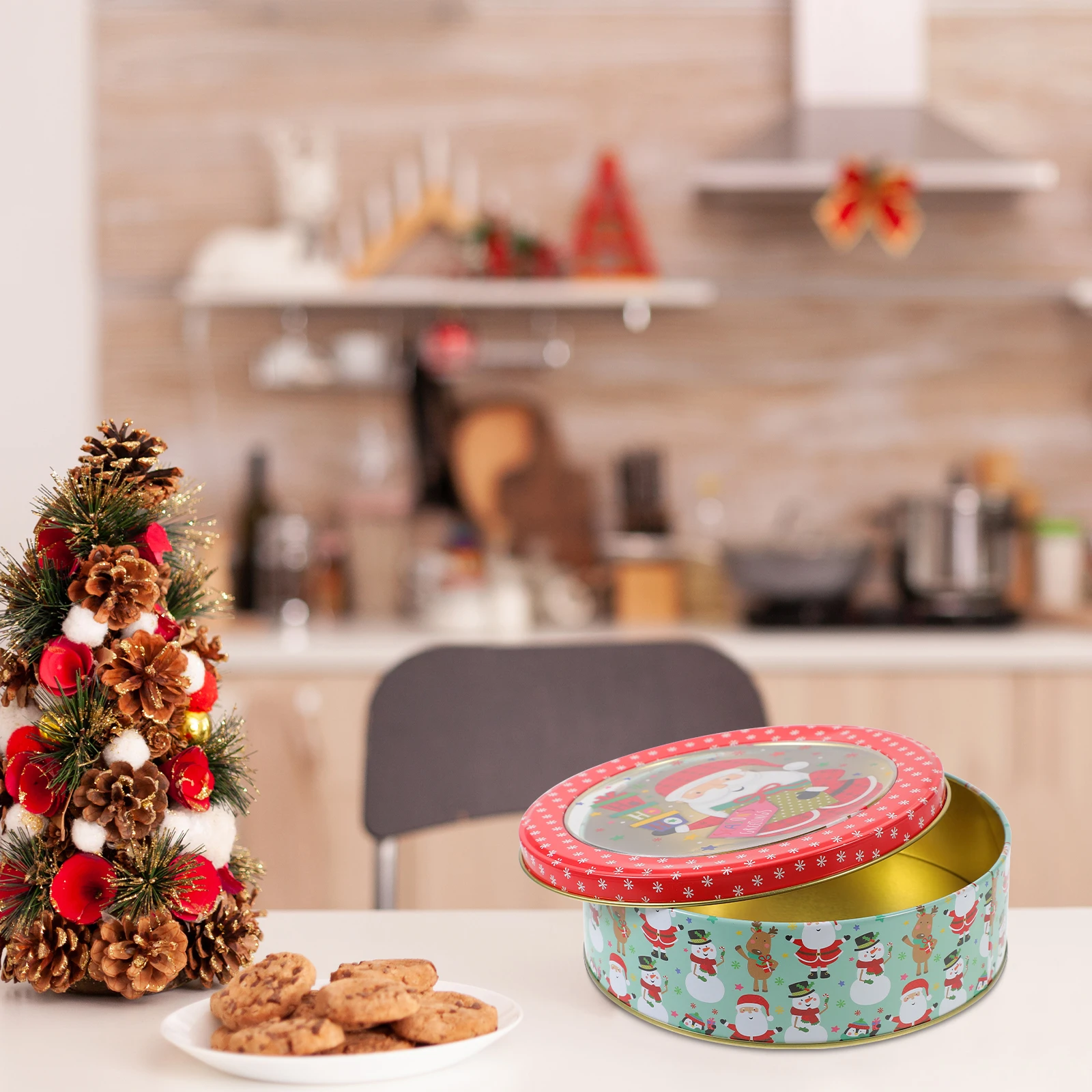 

1pc Christmas Tinplate Cookie Box Candy Storage Container With Lid Treat Biscuit Tin Xmas Party Gift Packaging Sweet Case