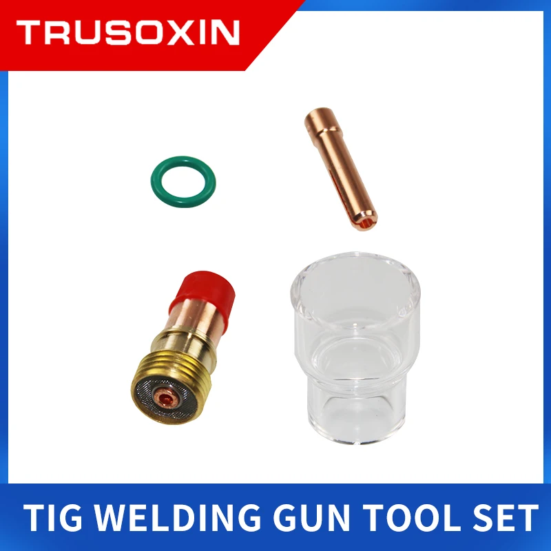 7pcs TIG Welding Torch Stubby Gas Lens #12 Pyrex Glass Cup Contact Tips Kit For WP-17/WP18 WP26 Tool Parts Heat Resistant Cup