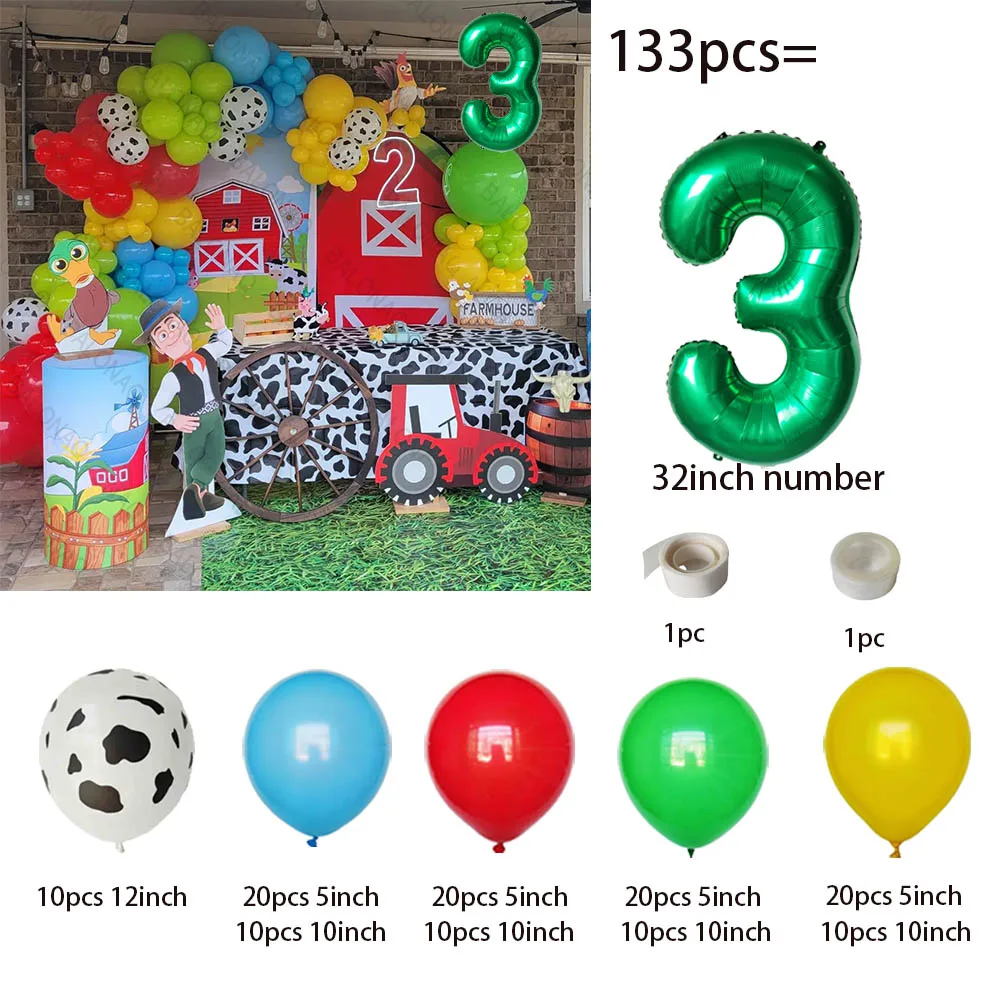 133pcs Farm Theme Balloon Garland Arch Kit Red Yellow Green Cow Balloon Farm Birthday Baby Shower Party Decorations Kids Gifts