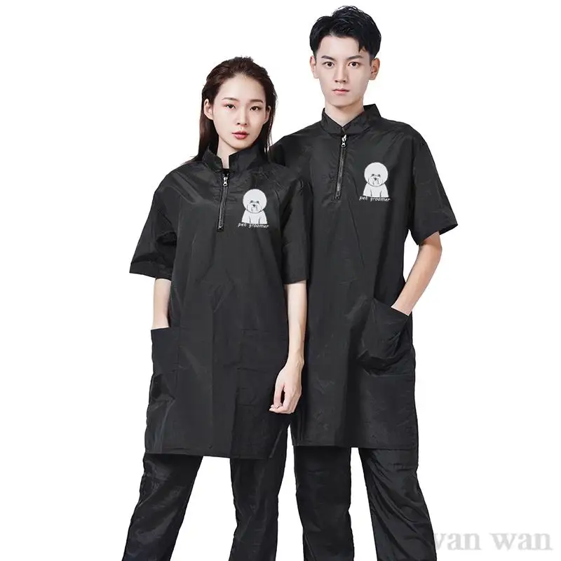 Pet Dog Grooming Uniforms Pet Groomer Work Clothes Anti Hair Waterproof Gown Beauty Salon Barber Shop Hairdresser Robe Y1031