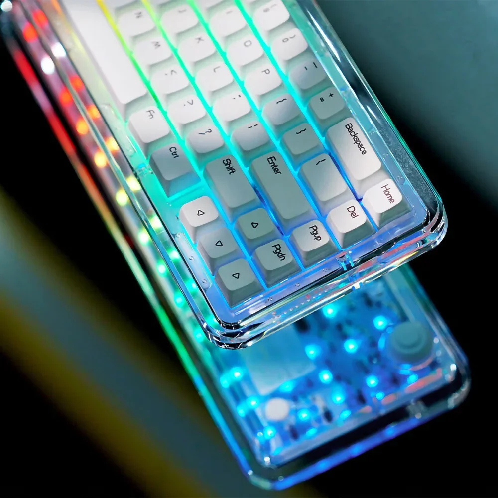 FirstBlood B67 Keyboard 67 Key RGB Three-Mode Keyboard Transparent Keycap Design Crystal Wireless Mechanical Gaming Keyboard