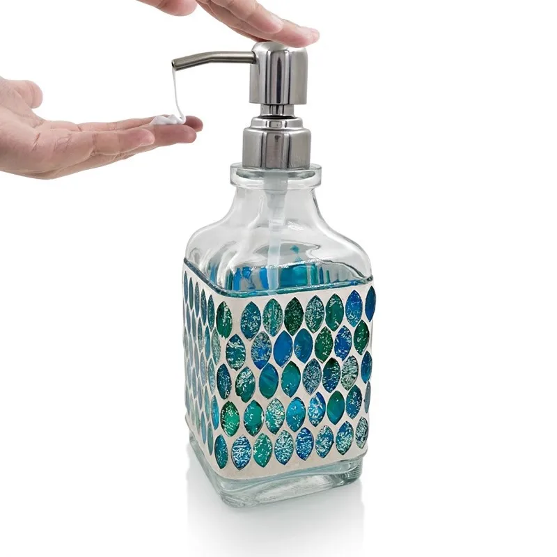 

Bathroom Liquid Soap Dispenser Glass Lotion Bottle 304 Stainless Steel Hand Press Head Wedding Gift Birthday Present 500ML New
