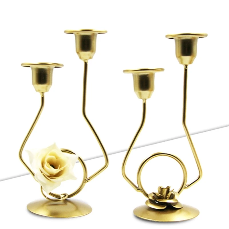 Flower Metal Holder Wedding Table Stand 2 Arm Candlestick for Festival Party Home Dinning Table Decoration