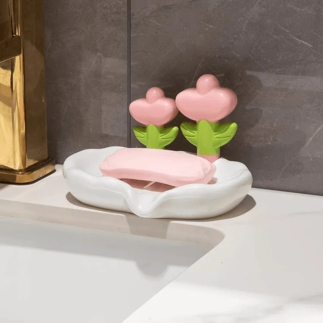 

Bathroom Soap Container Flower Soap Dish High Aesthetic Value Light Luxury Plastic Box No Punching Home Sink Storage Rack