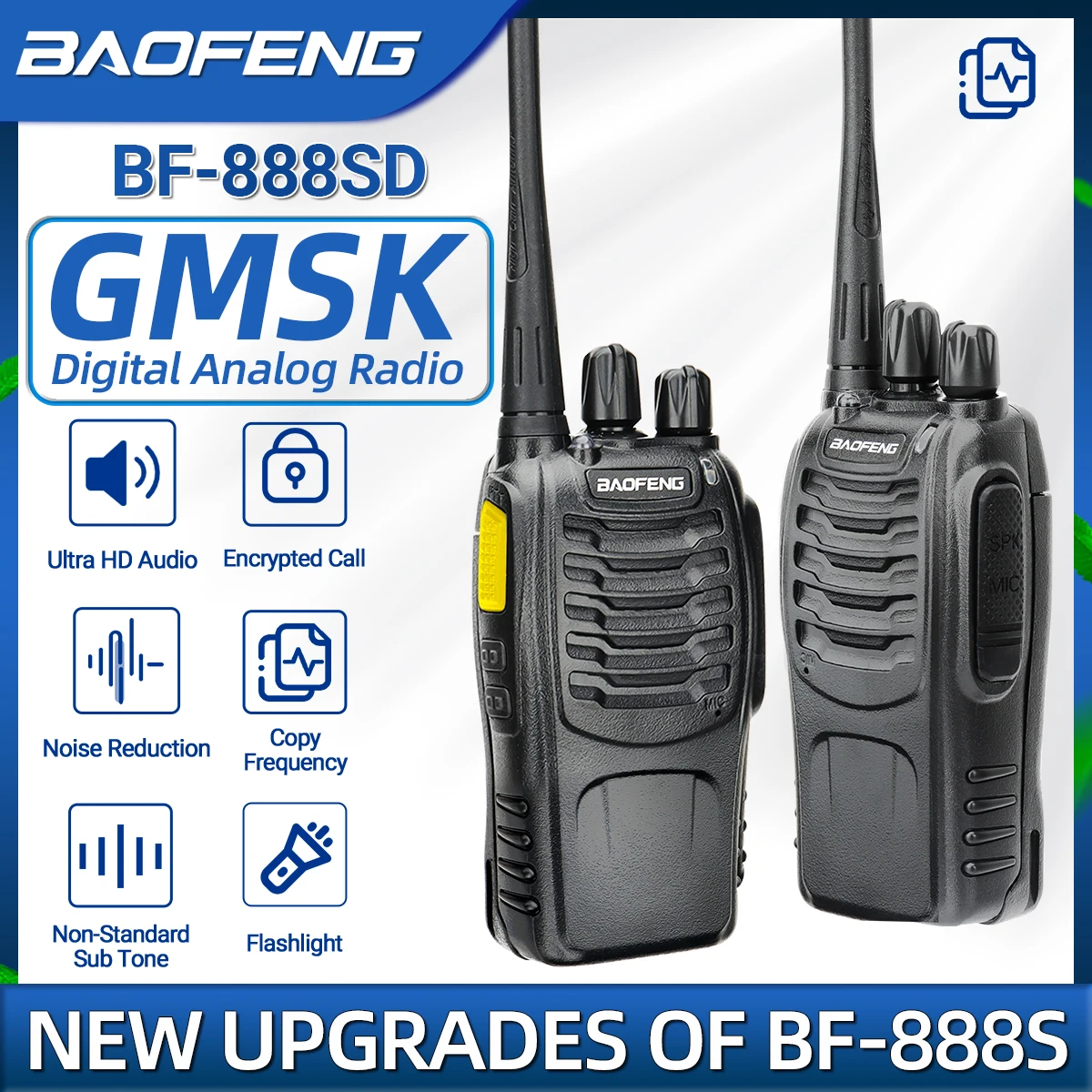 2PCS Baofeng BF-888SD GMSK Digital Walkie Talkies Noice Reduction HD Radio Encrypted Call Portable Type-cCharger Upgrade BF-888S