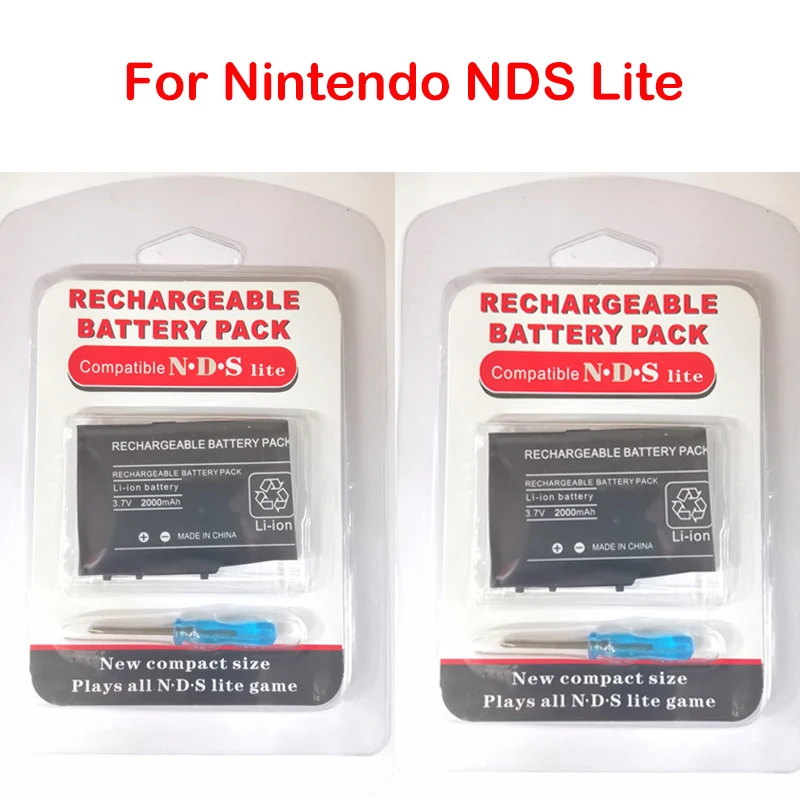 1/2pcs 2000mAh 3.7V Rechargeable Lithium-ion Battery Pack for Nintendo DS Lite NDSL DSL Replacement Batteries with Screwdriver