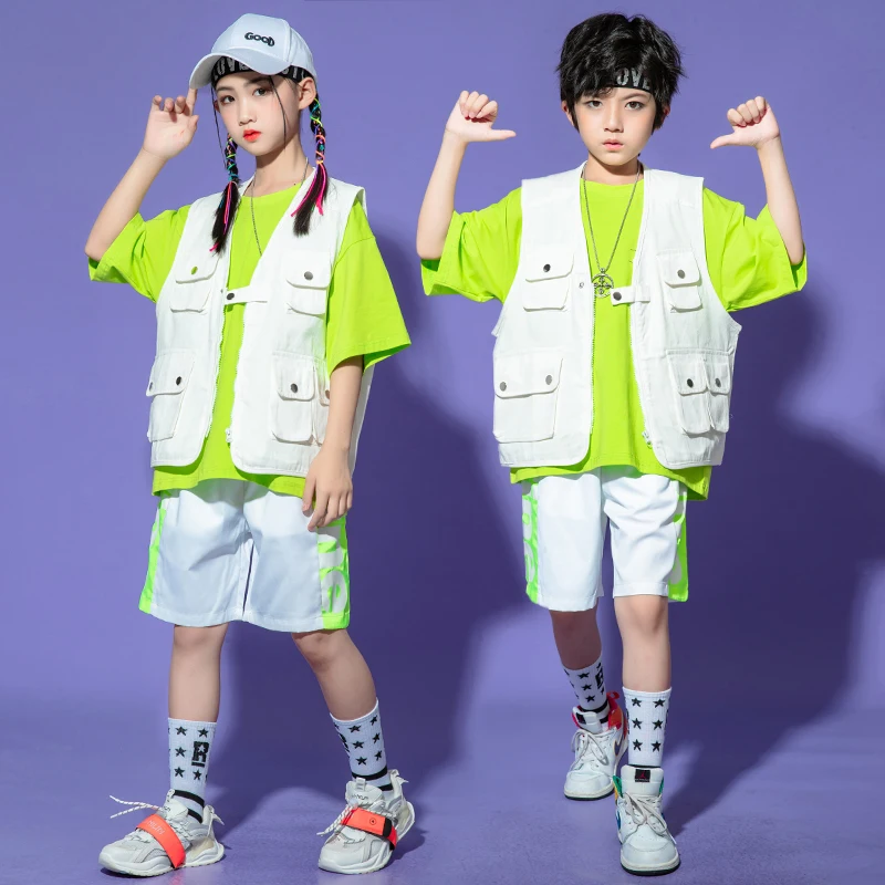 Trajes de salón Kpop para niños y niñas, ropa de Hip-Hop, camiseta, ropa de calle, pantalones cortos de verano para niños, traje de baile de Jazz, ropa de escenario