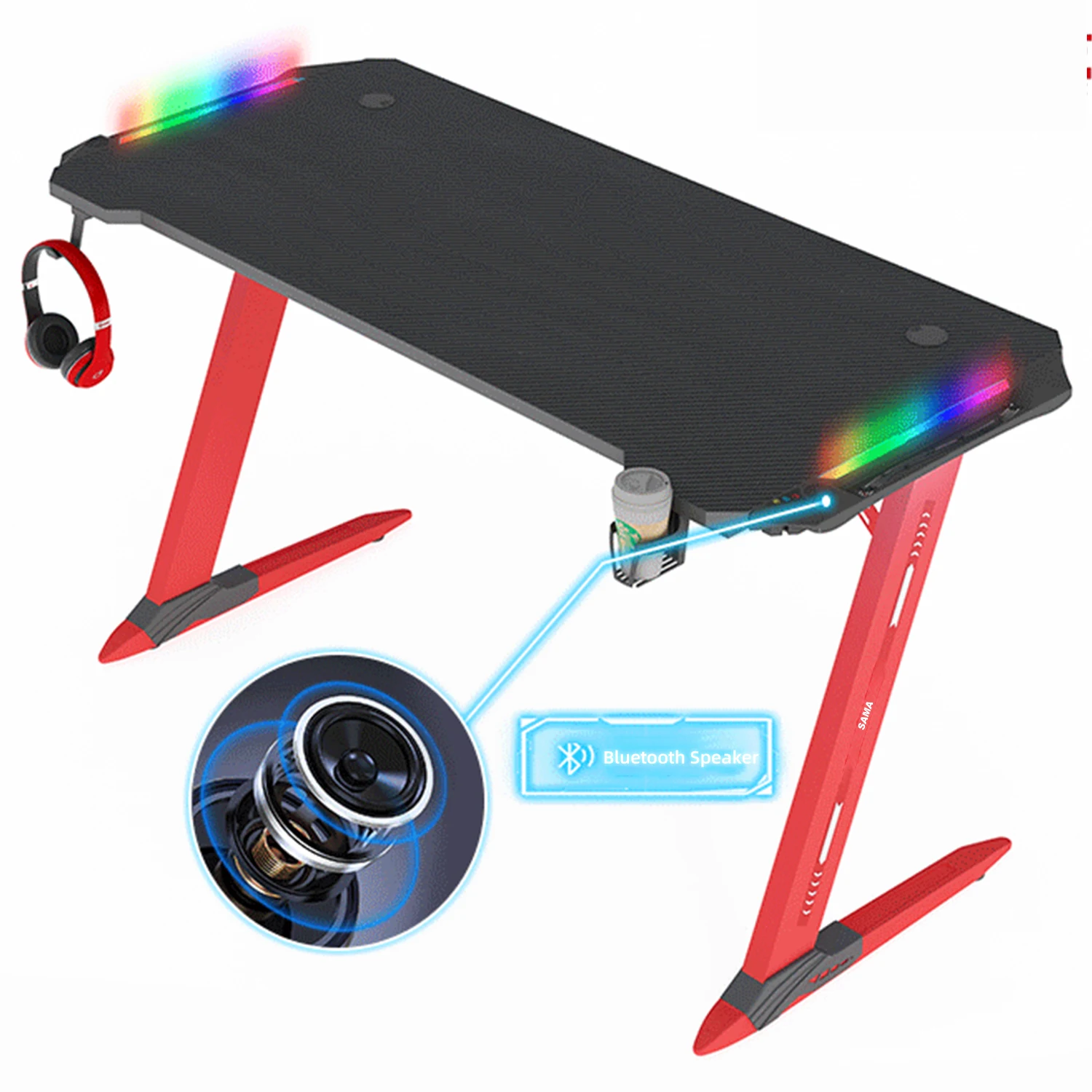 for SAMA Wholesale Price PC Style Game Desk BT Speaker RGB Light Computer Office Gaming Table Racing Game Desk