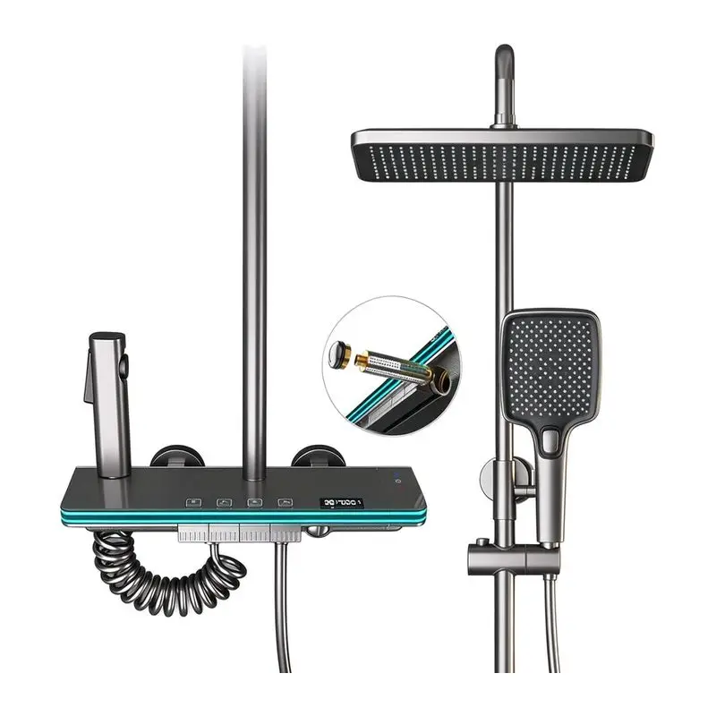 All-Copper Smart Thermostatic Shower Set – Household Pressurized Water-Saving Bathroom Shower, Detachable for Cleaning