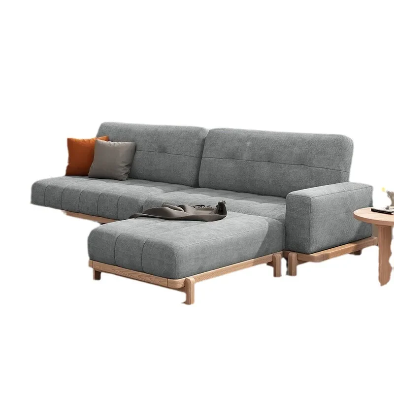 All solid wood sofa ash wood Japanese simple fabric flannel combination small apartment corner modern removable and washable