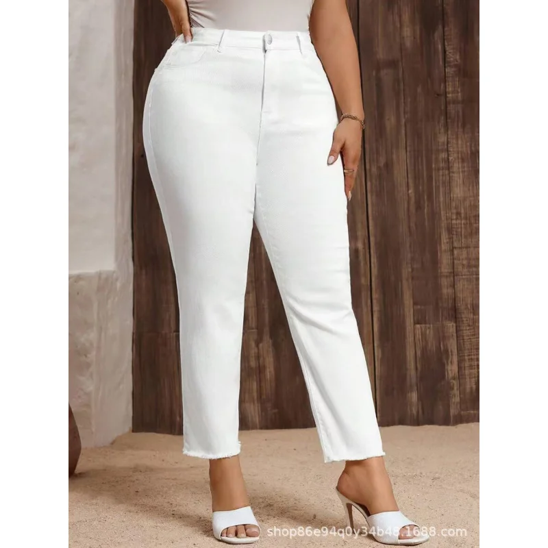 Cross-Border European and American White Stretch Denim Straight-Leg Pants Cigarette PantsTEMUAmazonSHEINForeign Trade Factory Ov