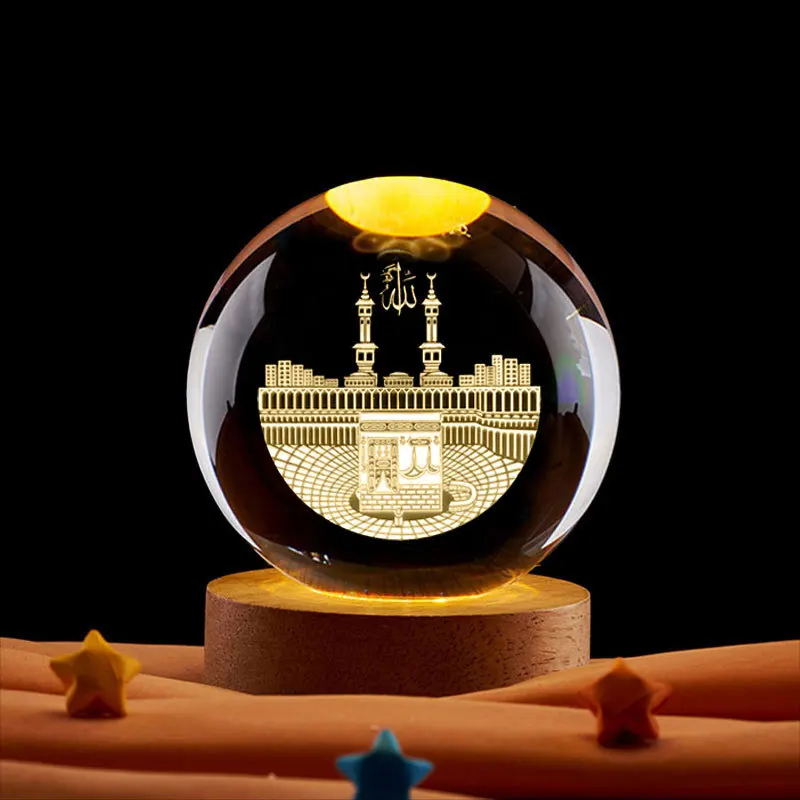 6 cm 3D Kristallkugel Nachtlicht Ramadan Dekoration für Zuhause Mond Schloss Palast Ornament Kareem Geschenke Muslim Islam Party Dekor – Detail 2