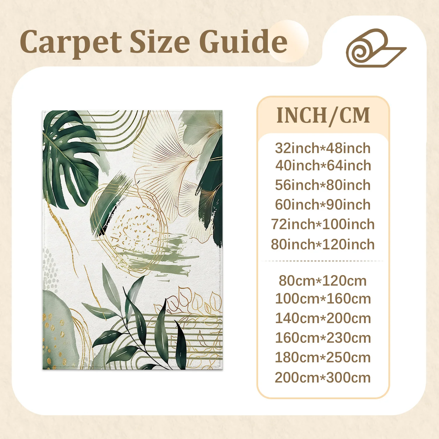 Large Indoor Area Rug, Soft Velvet Low Pile with Non-Slip Dotted Backing, Machine Washable Tropical Green Leaf Botanical Pattern Rug for Living Room, Bedroom Modern Home Decor