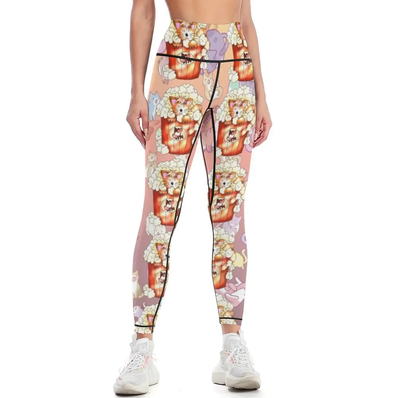 

Леггинсы Popcorn Cat, спортивные брюки для женщин и девочек, спортивная одежда для фитнеса, женские леггинсы