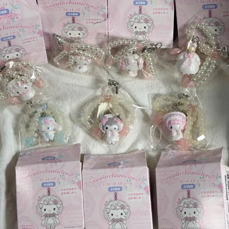 Sanrio Charaktere Cinnamoroll Kuromi Hello Kitty Perlen-Schleifenanhänger Blumen-Hochzeits-Blindbox-Kollektion Ornamente Geschenke für Mädchen und Jungen
