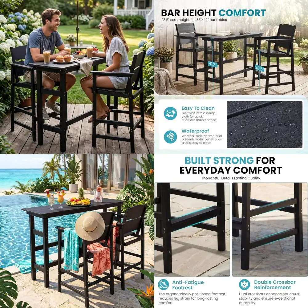 

Outdoor Bar Table Set 3 Piece, HDPE Patio Bar Height urniture Set with 2 Chairs, Small Space Patio urniture, Weather Resistant B