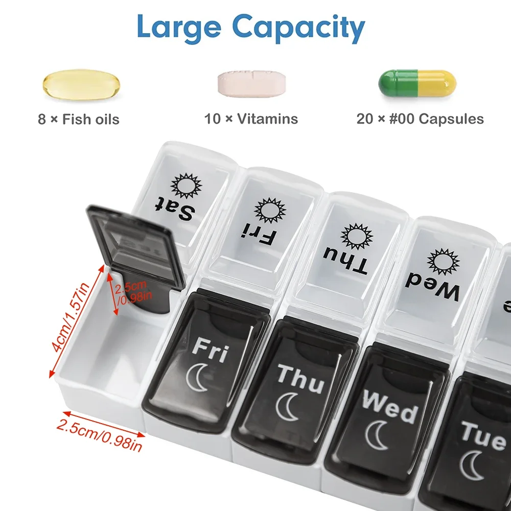 Imagem -06 - Caixa de Comprimidos Semanais Grande Caixa Remédica Recipiente para Óleo de Peixe Suplementos Vitamina Conjunto Dias Vezes