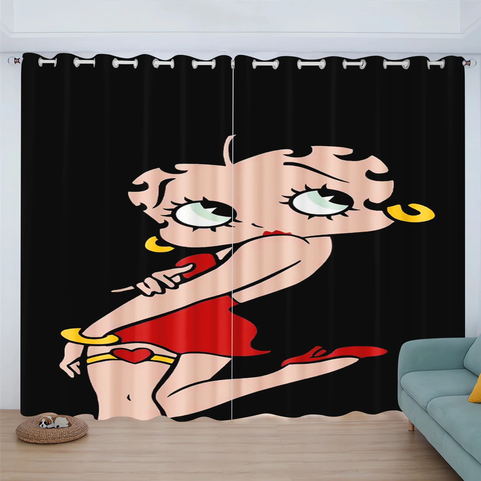 Cartoon Curtain Betty Boop 3D Print Bedroom Living Room Window Blackout Partition Style Home Decoration