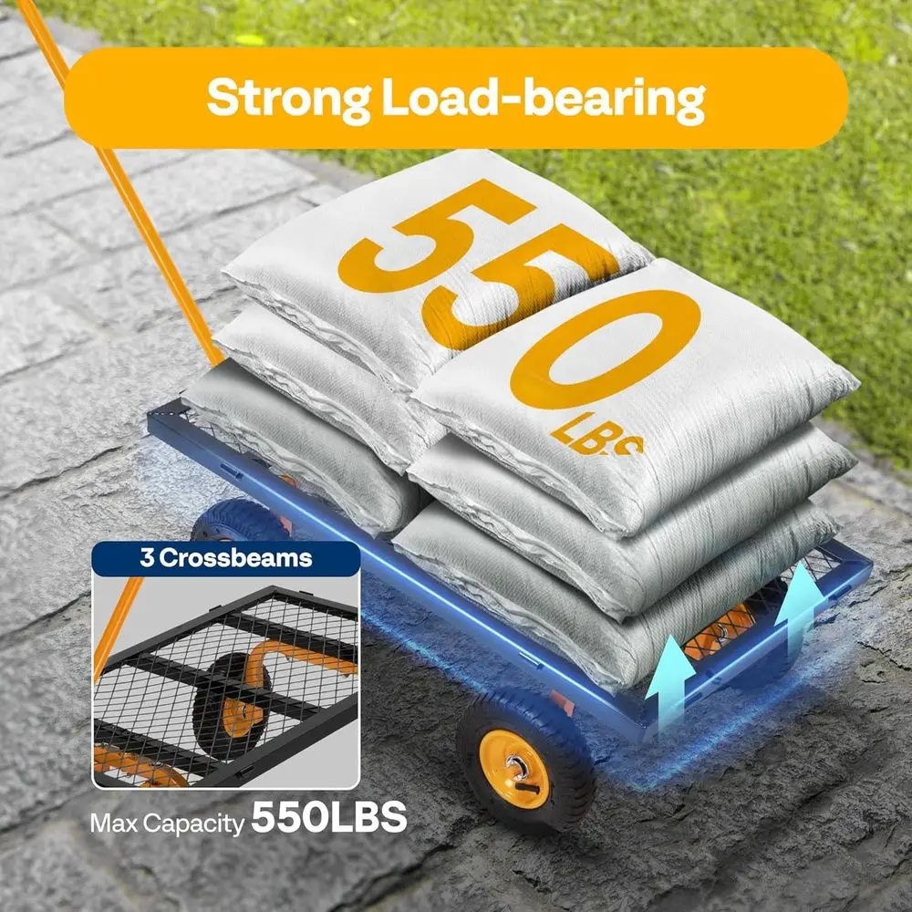 عربة أدوات فولاذية قابلة للطي مع عربة حديقة شبكية بوزن 550 رطلاً، باللون الأسود شديد التحمل