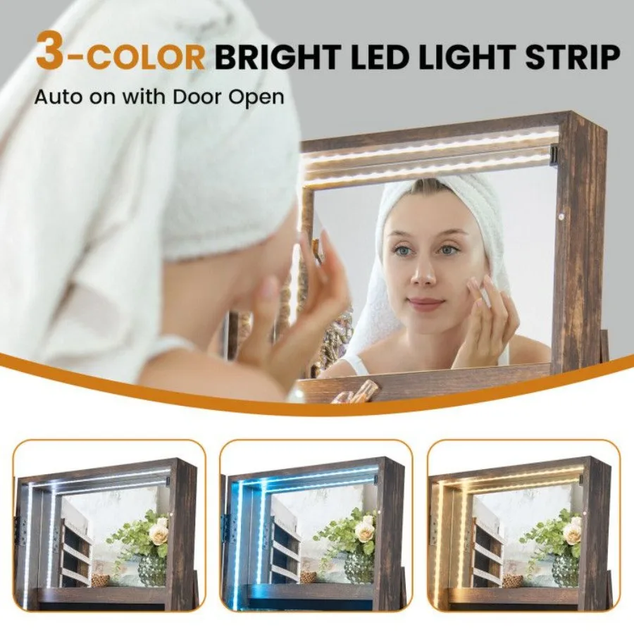 調節可能なLEDライト付きスタンディングジュエリーキャビネット