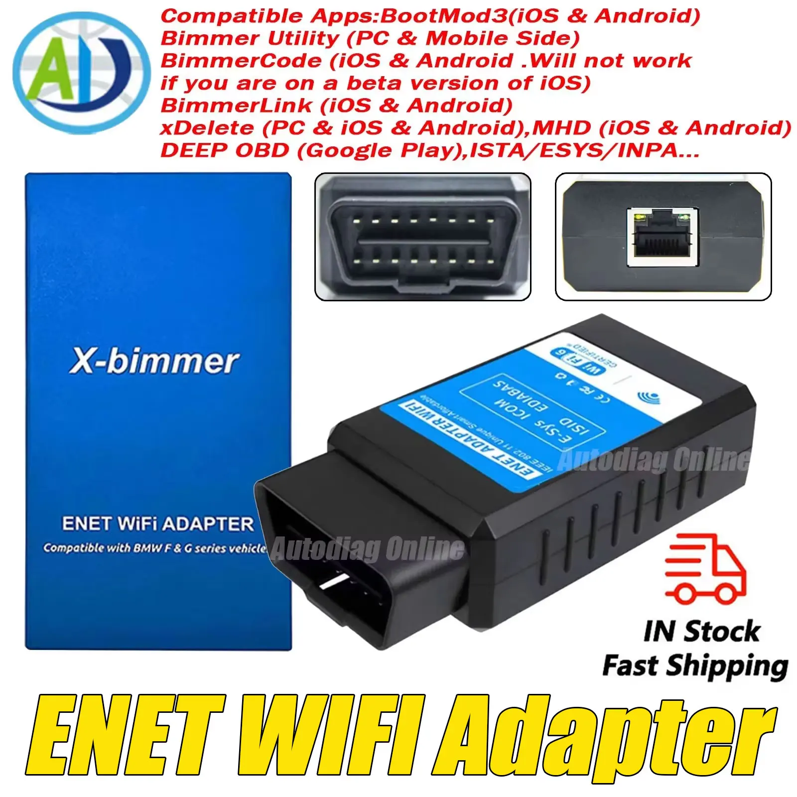 ENET WIFI Adapter for F/G Series OBD2 Ethernet Coding Connector for BimmerCode/Bootmod3/xDelete/MHD Software ENET WIFI Scanner