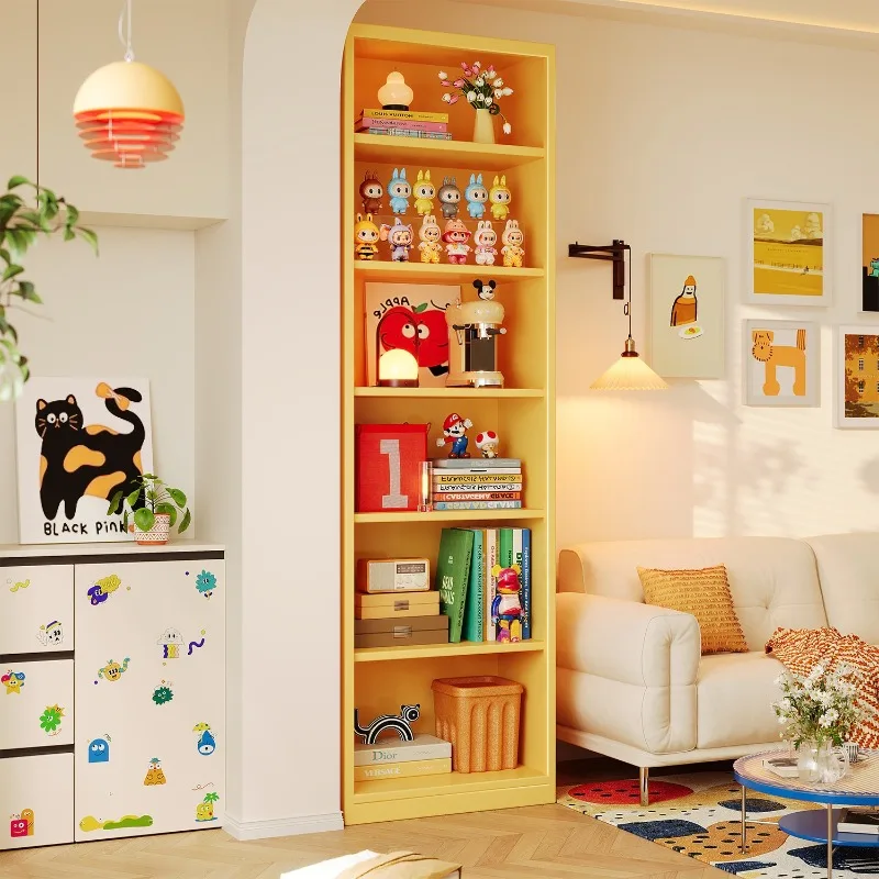 Bookshelf, dopamine narrow slot shelf, floor-to-ceiling living room integrated storage rack against the wall, iron storage