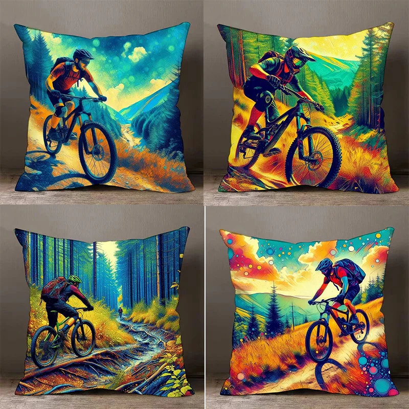 Bicycle Downhill Pillowcase Dormitory Decoration Office Living Room Sofa Home Pillowcase