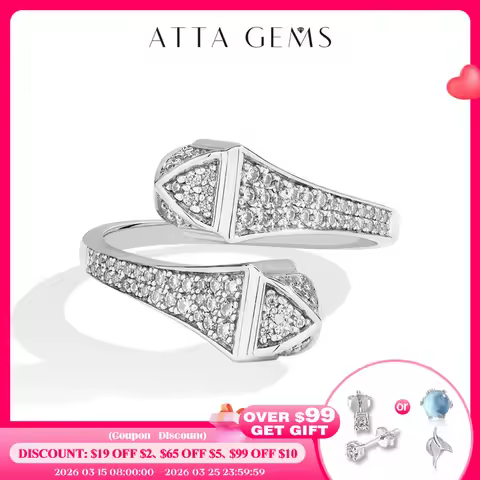 ATTAGEMS Double Snake S925 Silver Moissanite Rings Women Men Lab Diamond Adjustable Ring 18KGold Plated Luxury Jewelry for Party