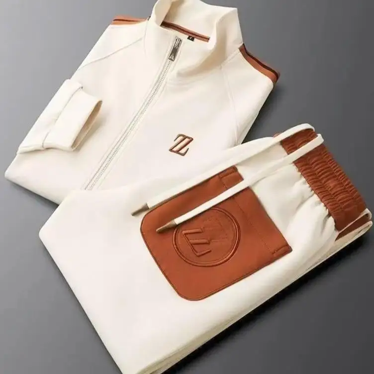 

Men's Spring New Stand Collar Casual Youth Set Faionable Sport Loose Long Sve Straight Leg Pants Two Piece Set