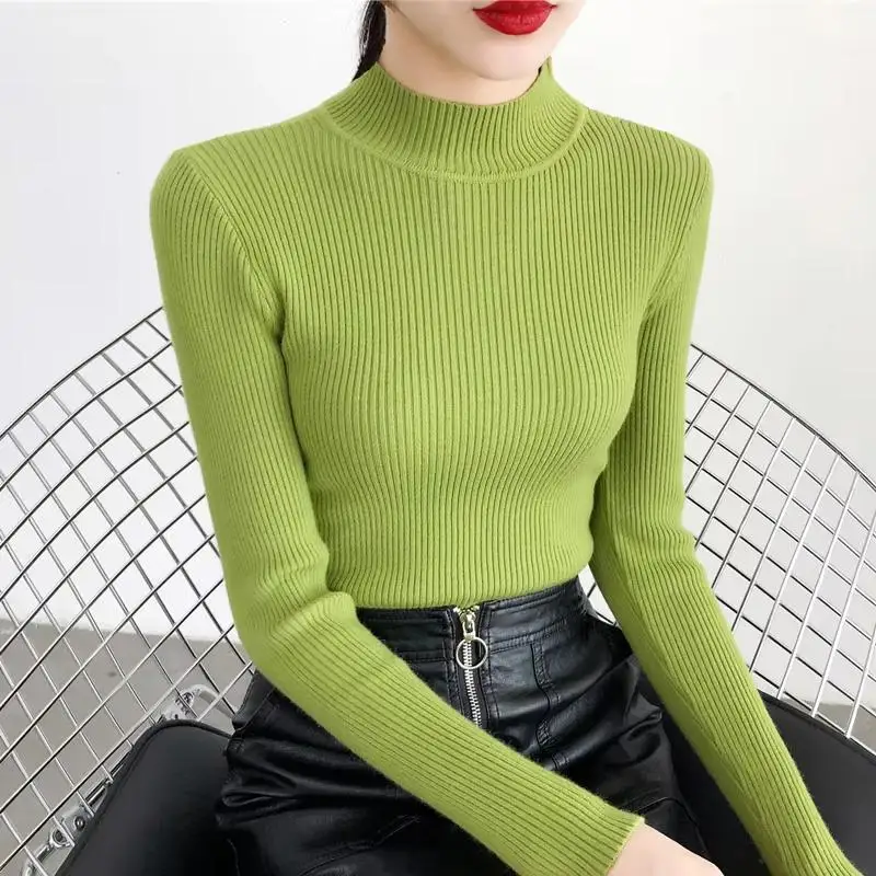 

Women's Autumn Winter Turtleneck Sweater Vintage Basic Solid Knitted Slim Fit Casual Pullover Korean Style Simple Chic Top Jumpe