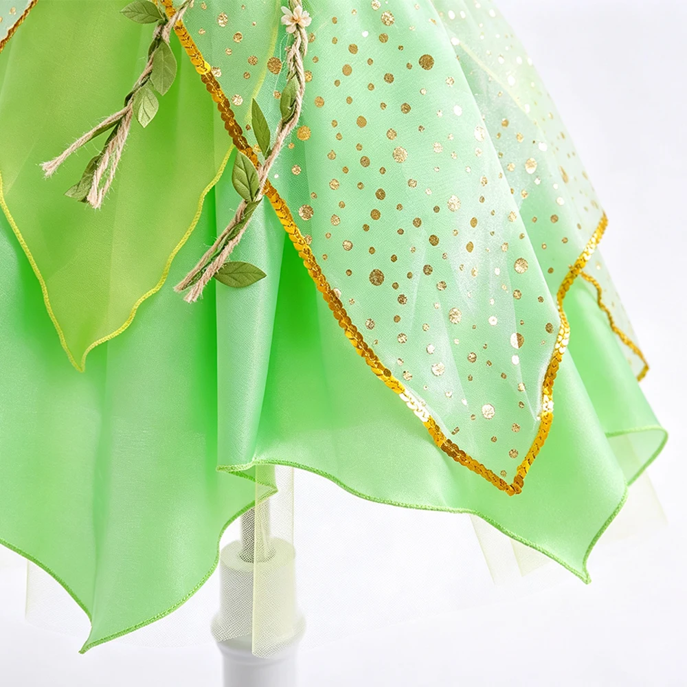 Grünes Feenkleid für Kinder mit Flügeln für Halloween, Karneval, Elfen-Cosplay-Kostüm, Geschenk 2-10 Jahre – Detail 8