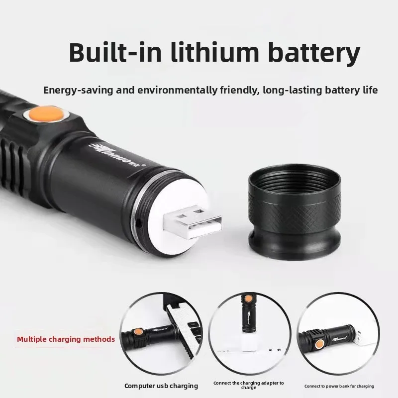 Rechargeable Aluminum Alloy LED Flashlight - Bright Long-Lasting Zoomable Focus Mini Work Light for Outdoor And Indoor Use