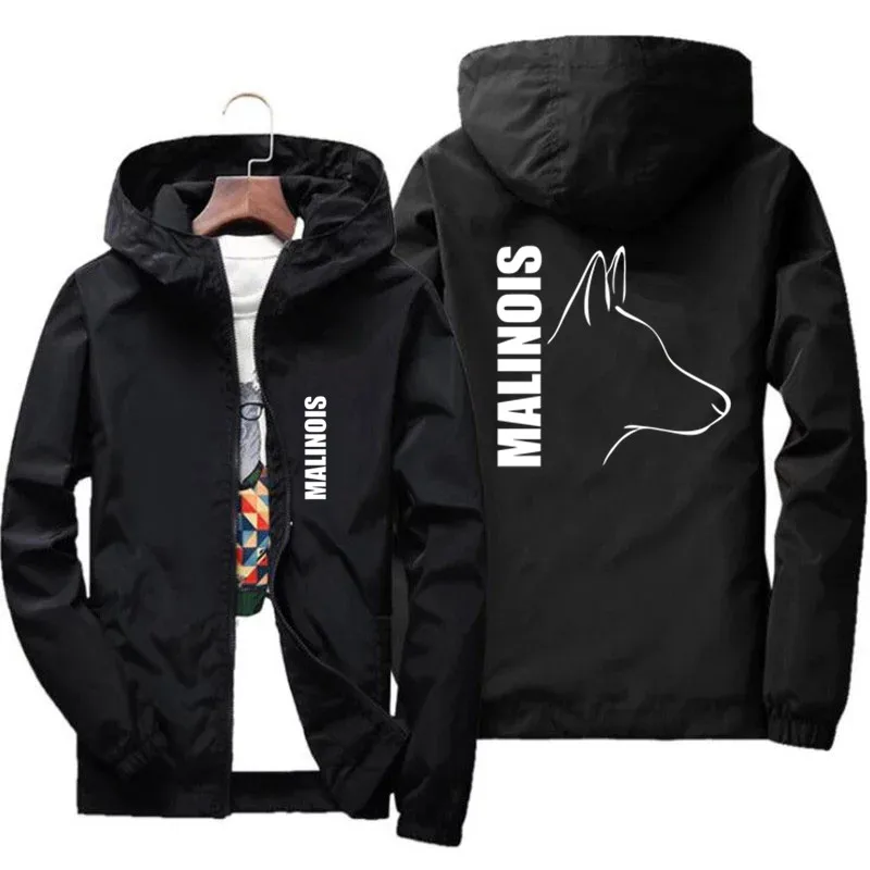 Mens Spring Autumn Silly Dog Belgian Malinois Pilot Windbreaker Thin Slim Fit Sports Zipper Hooded Jacket Coat Oversized M-7XL