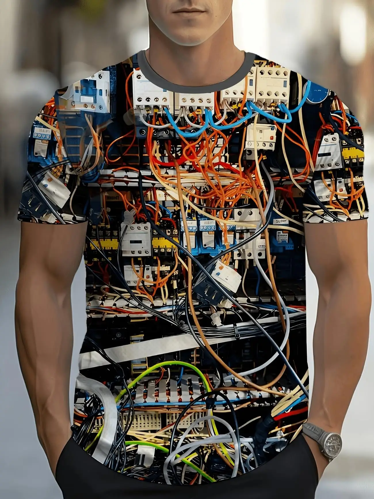 Men's T-shirt Green Circuit Board Chip Electronic Tech Full Print Short Sleeve Round Neck Tee Geek Street Casual Men Top