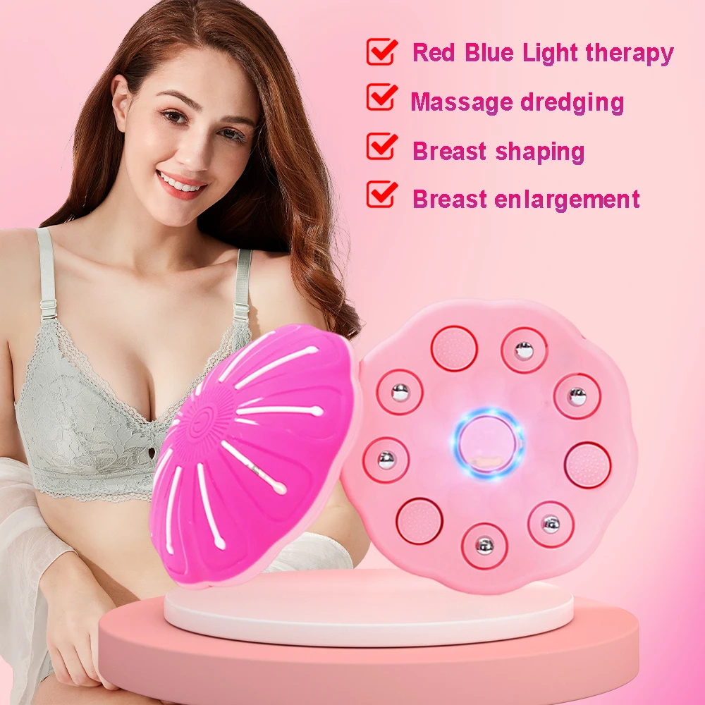 New EMS Electric Breast Massager Breast Enhancement Instrument Vibration Hot Compress Massage Chest Pump Red Blue Light Therapy